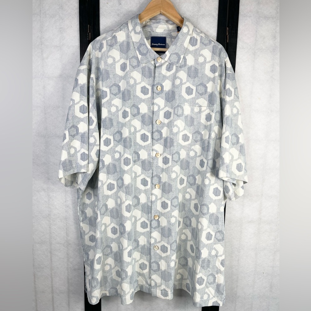 Tommy Bahama Blue and White Hexagon Shirt